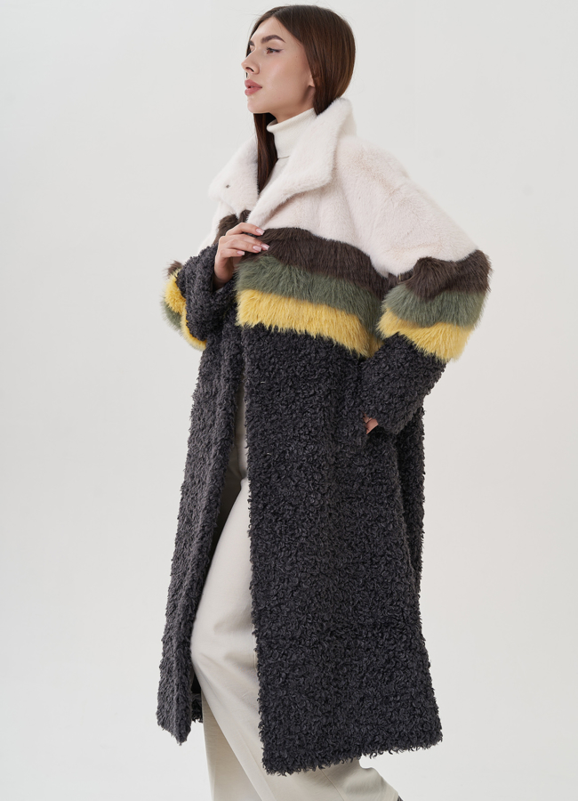 Удлиненное женское пальто из эко меха модель № 25682 универмаг малина