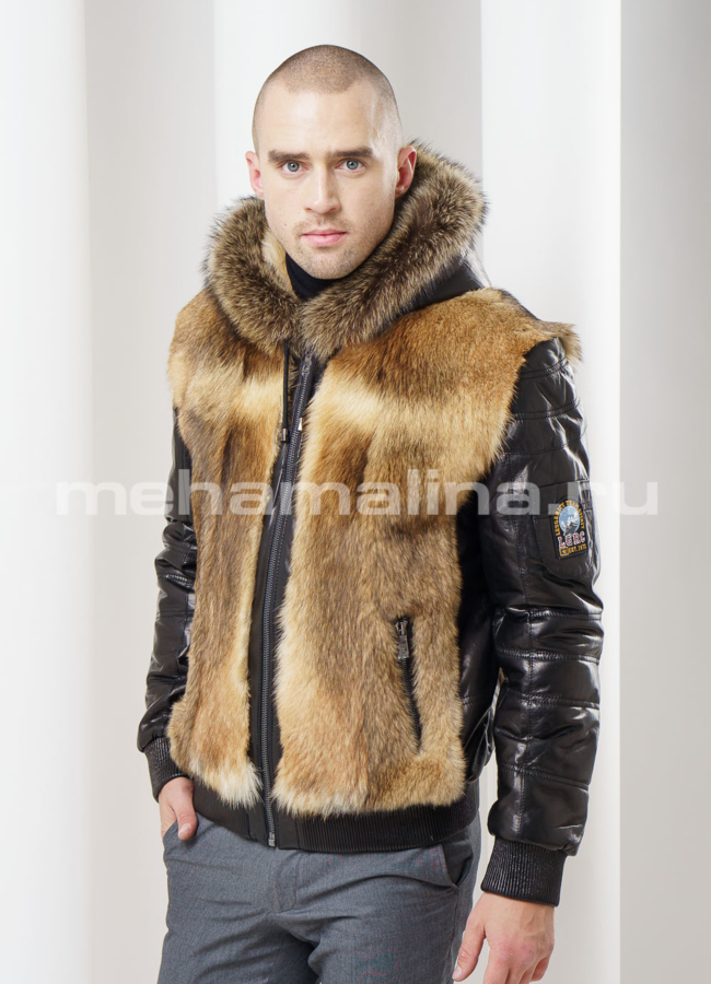 Мужская зимняя куртка из волка модель № DM-93 меха малина