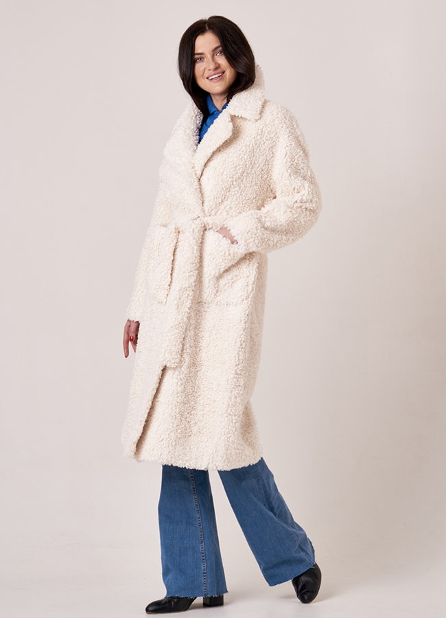 Белая шуба из шерсти с английским воротником модель № 8232 универмаг малина