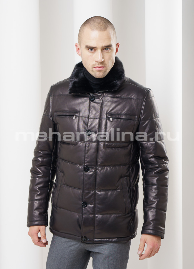 фото Кожаный пуховик с норкой  модель № ПМ-60
