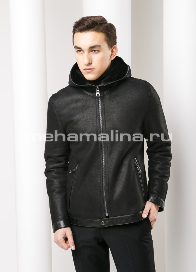 Дубленка на молнии модель № DM-109 меха малина