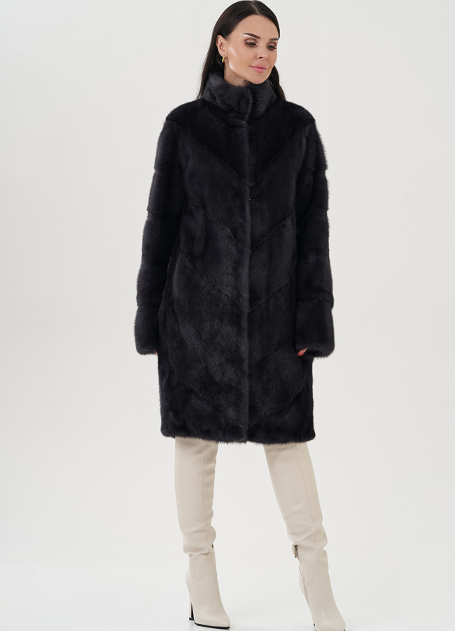 Норковая шуба с воротником стойка модель № 25017 универмаг малина