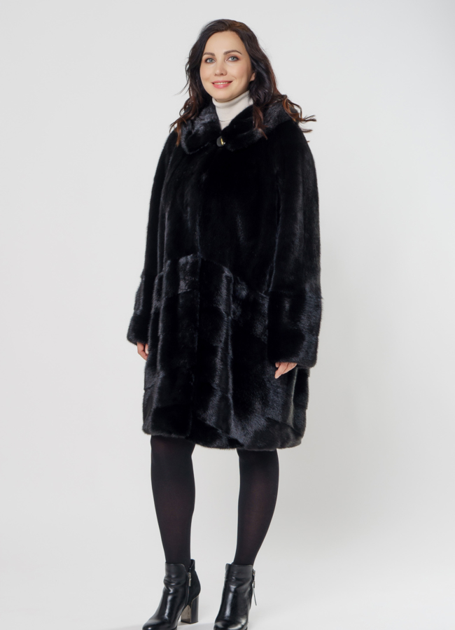 Шуба баллон из норки с капюшоном модель № 3018 в кредит
