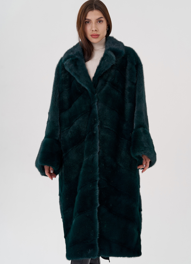 Шуба из норки с английским воротником  модель № 24222 меха малина