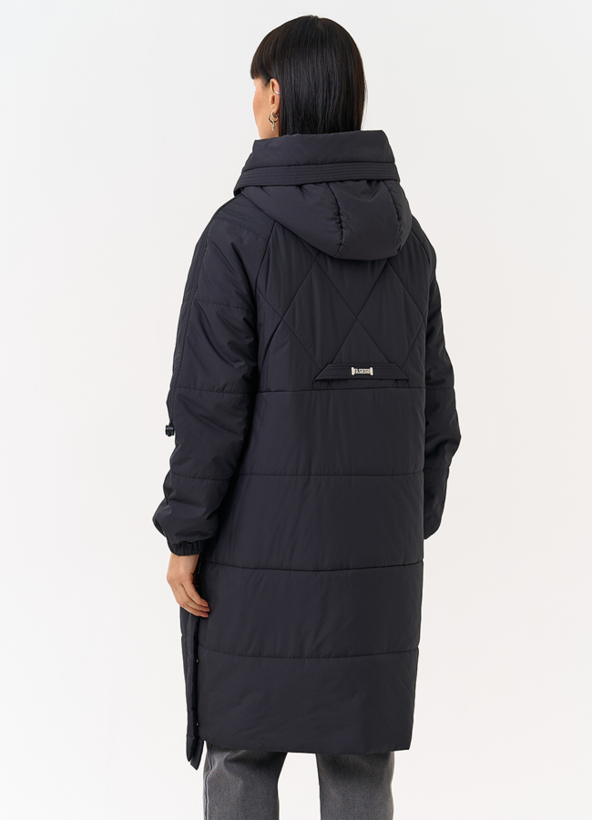 фото Женское пальто с капюшоном черного цвета модель № 31549