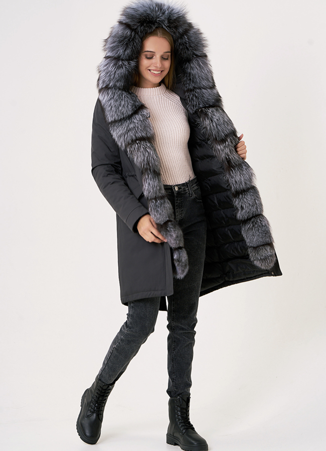 Парка с мехом чернобурки модель № 21806 меха малина