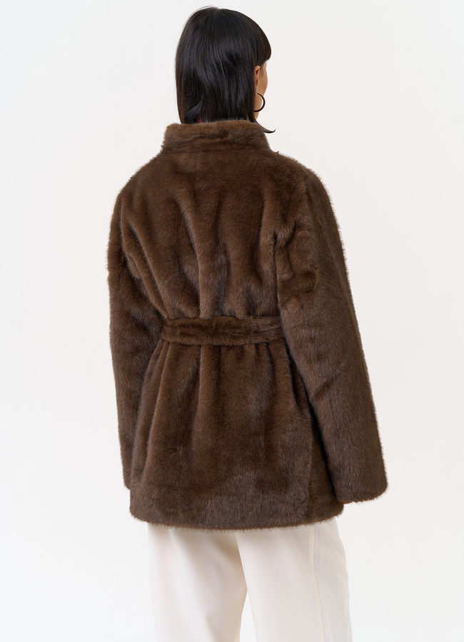 Женская шуба из эко меха с поясом модель № 31252 в рассрочку Женская шуба из эко меха с поясом модель № 31252 в рассрочку