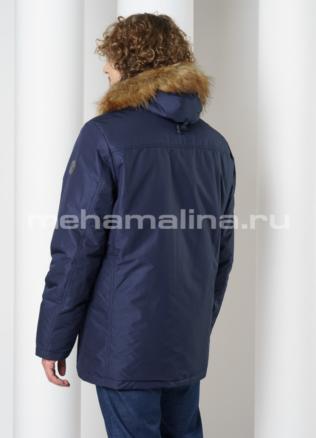 Куртка синего цвета с капюшоном  модель № KM-80 в кредит