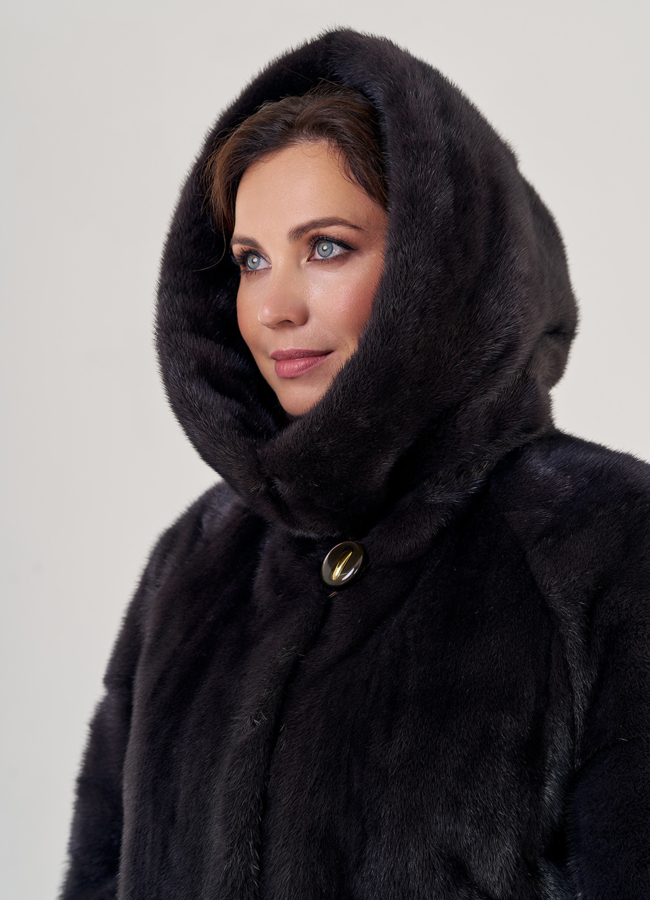Женская норковая шуба с капюшоном  модель № 23155 в рассрочку