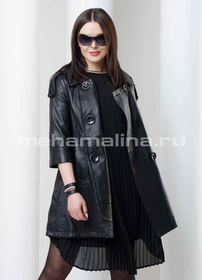 Кожаный френч модель № K-336 меха малина