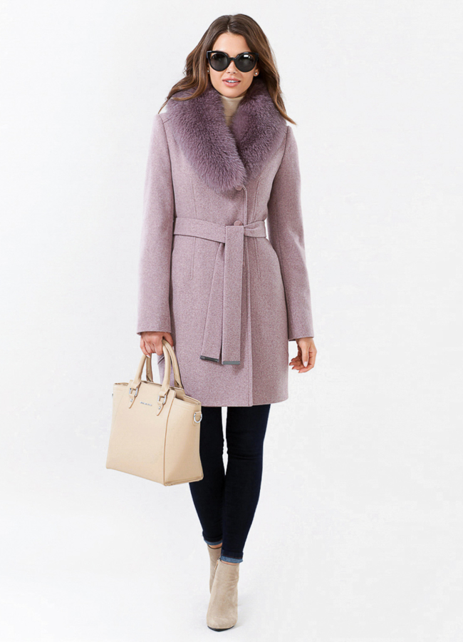 Утепленное пальто модель № BP-185 меха малина