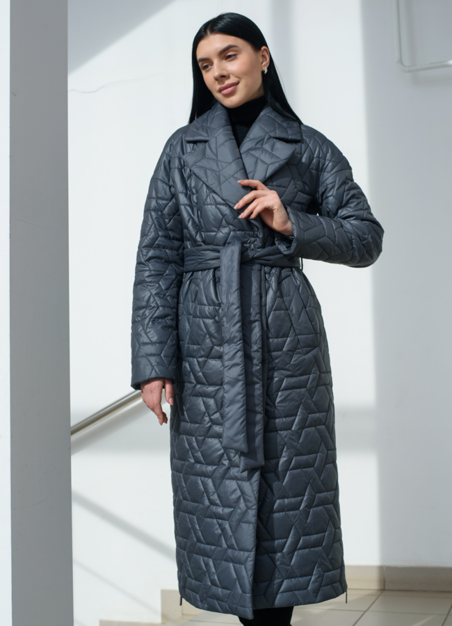 Женский плащ серого цвета с английским воротником  модель № 22468 в кредит