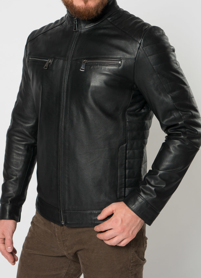 Мужская кожаная куртка мото в черном цвете модель № 21611 универмаг малина