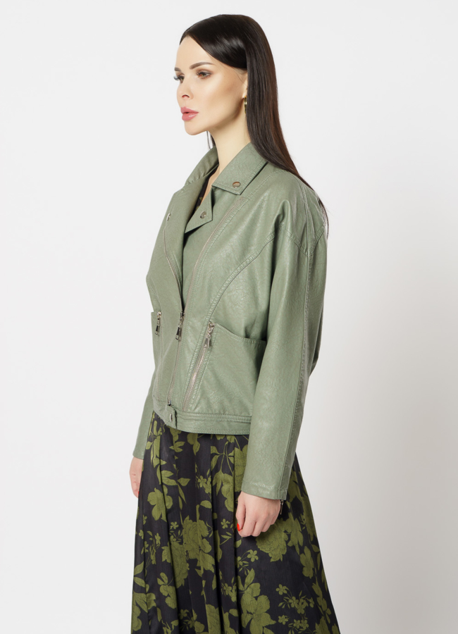 Куртка из эко кожи зеленого цвета модель № 830 в рассрочку