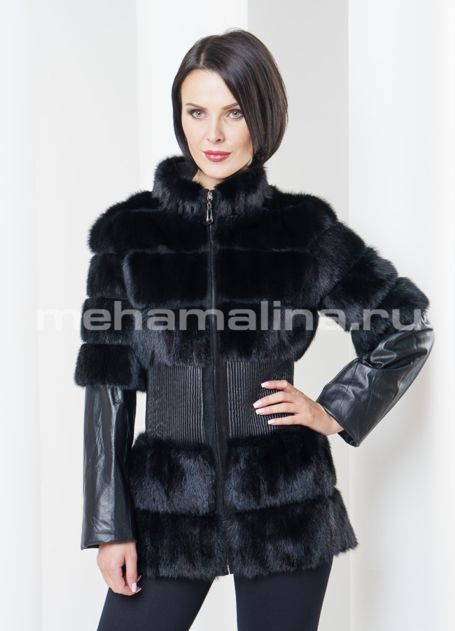 Норковый жакет со съемными рукавами модель № M-67 меха малина