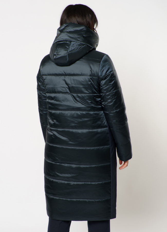 Пуховик синего цвета с капюшоном на молнии  модель № 238 в кредит