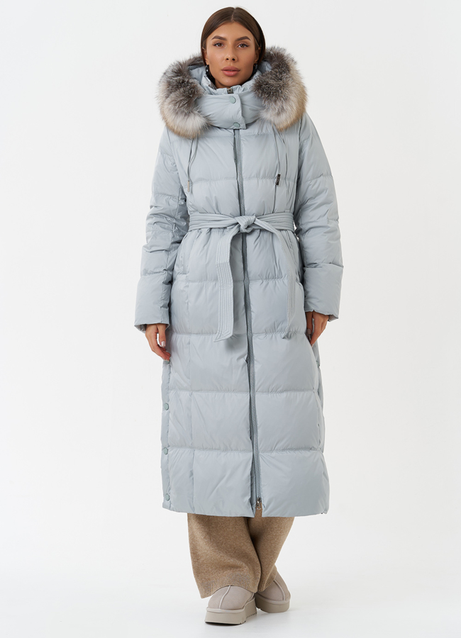 Пуховик с отделкой из меха песца модель № 28498 меха малина