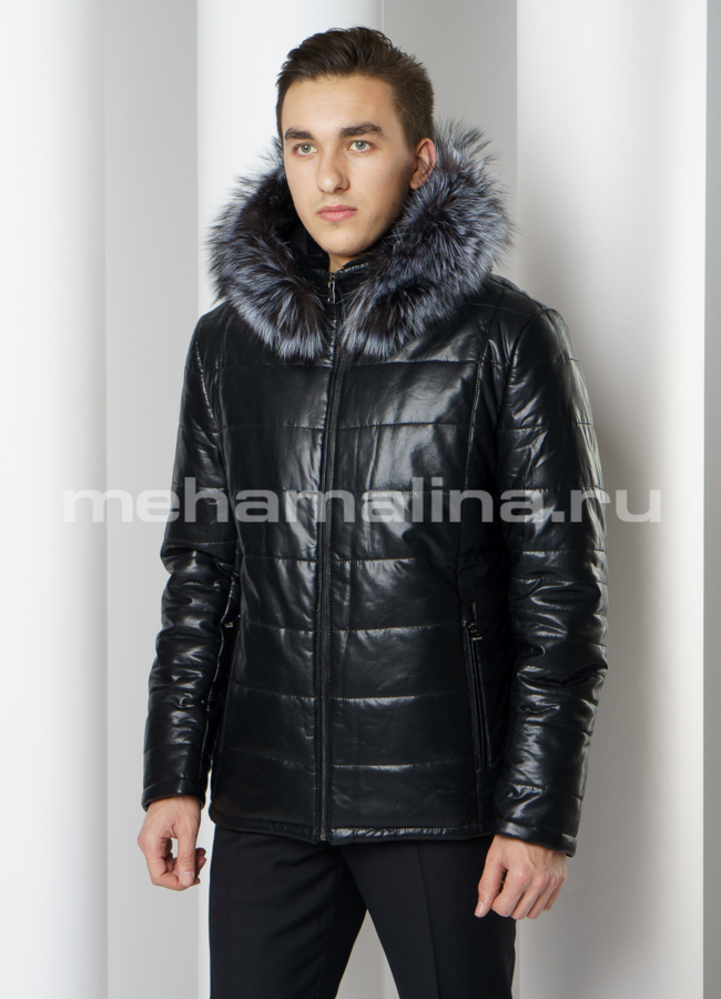 Пуховик эко модель № KM-60 меха малина