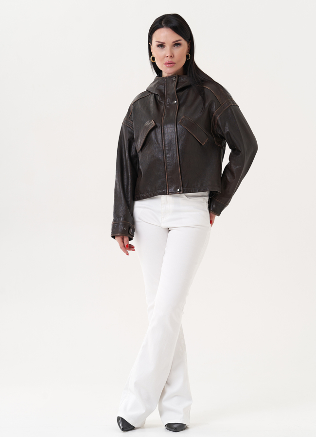 фото Куртка из натуральной кожи с капюшоном модель № 27156