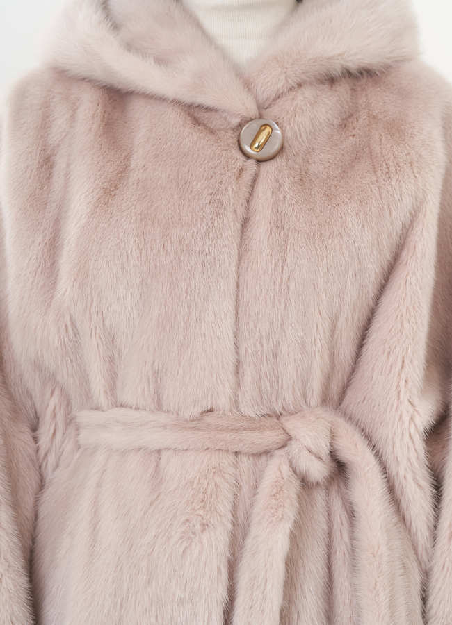 Норковая шуба с капюшоном модель № 26662 в рассрочку