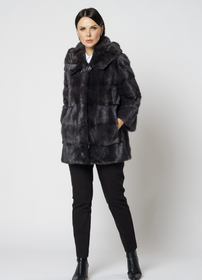 Норковая шуба в цвете графит с капюшоном  модель № 24954 в кредит Норковая шуба в цвете графит с капюшоном  модель № 24954 в кредит