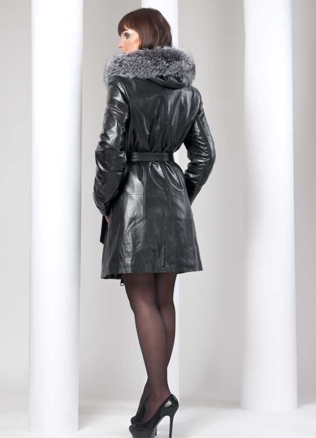 Кожаный плащ с чернобуркой модель № K-2 в кредит