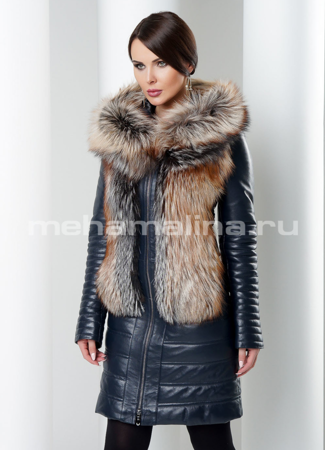 Пуховик кожаный модель № П-147 универмаг малина