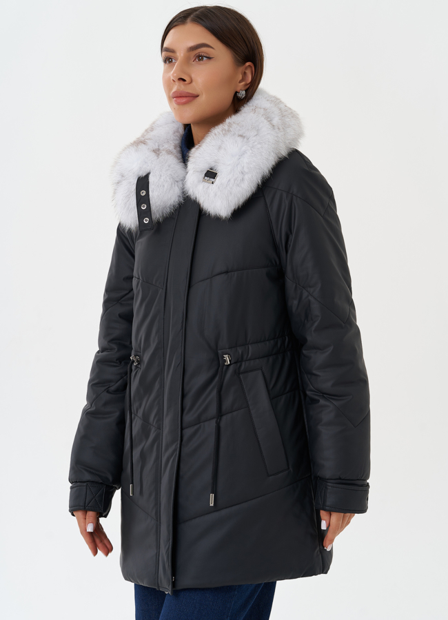 Пуховик из эко кожи с мехом модель № 27724 в кредит