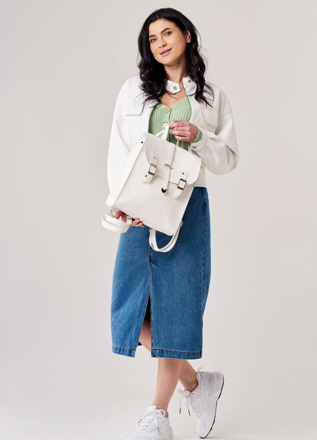 Рюкзак женский из эко кожи белого цвета модель № ZR 9992 в рассрочку