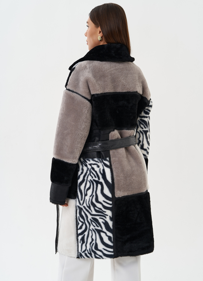 Шуба из эко меха с принтом модель № 28560 универмаг малина