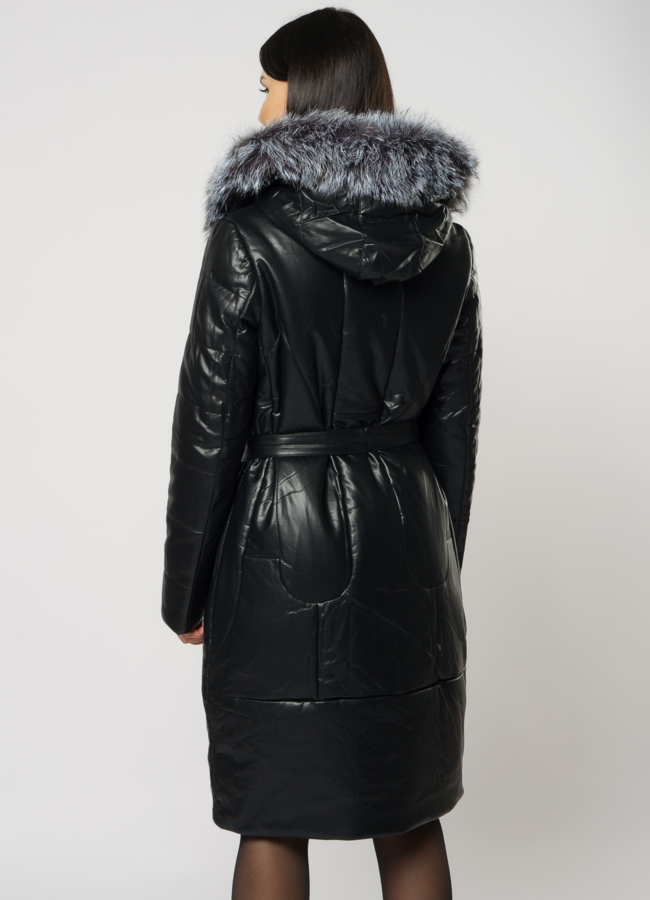 Пуховик из эко кожи с чернобуркой  модель № 18256 в рассрочку