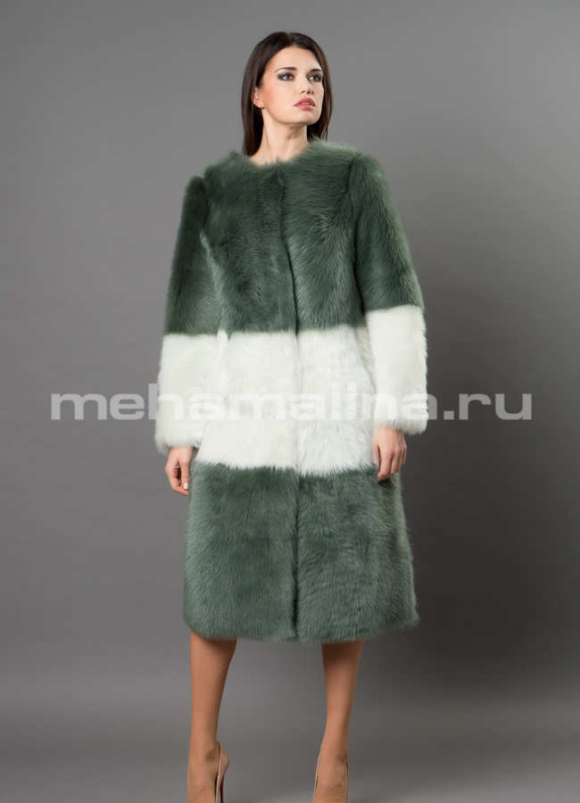 Дубленка модель № D-250 меха малина