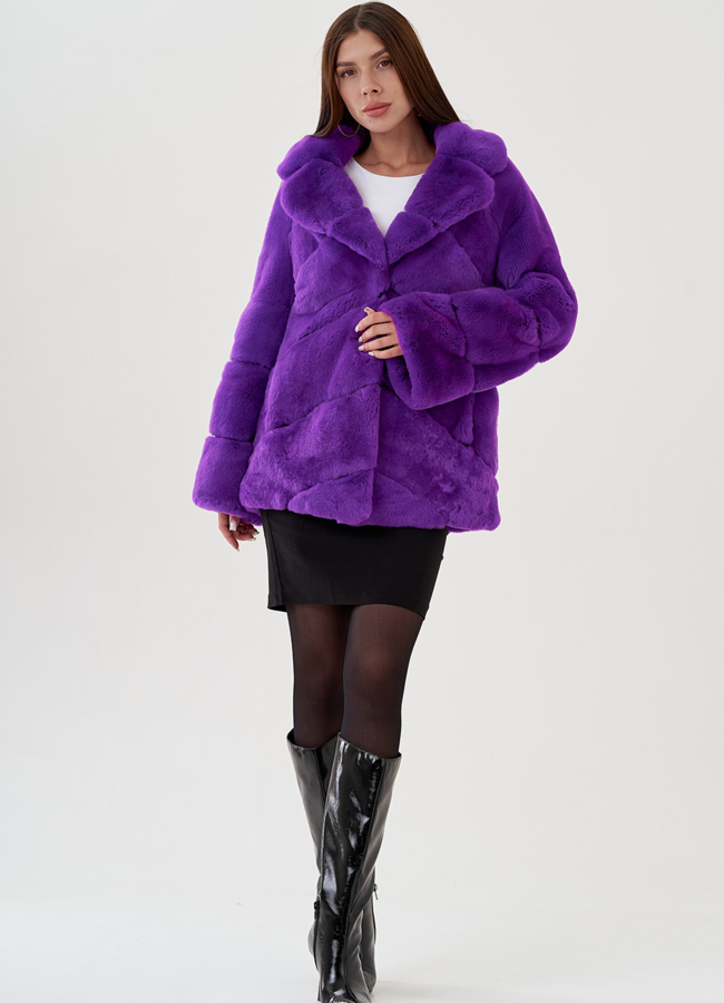 Укороченная шуба из кролика в фиолетовом цвете модель № 81161 универмаг малина