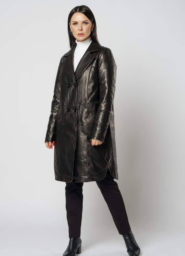 Полупальто из натуральной кожи черного цвета модель № 919 универмаг малина