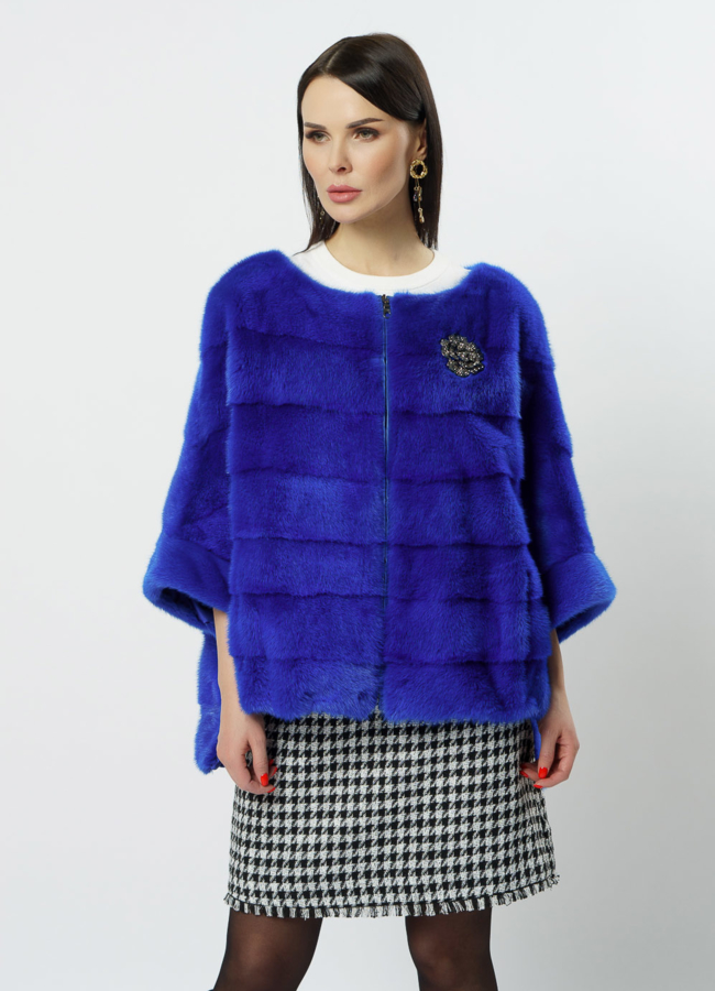 Куртка из норки синего цвета на молнии модель № S-1112 универмаг малина