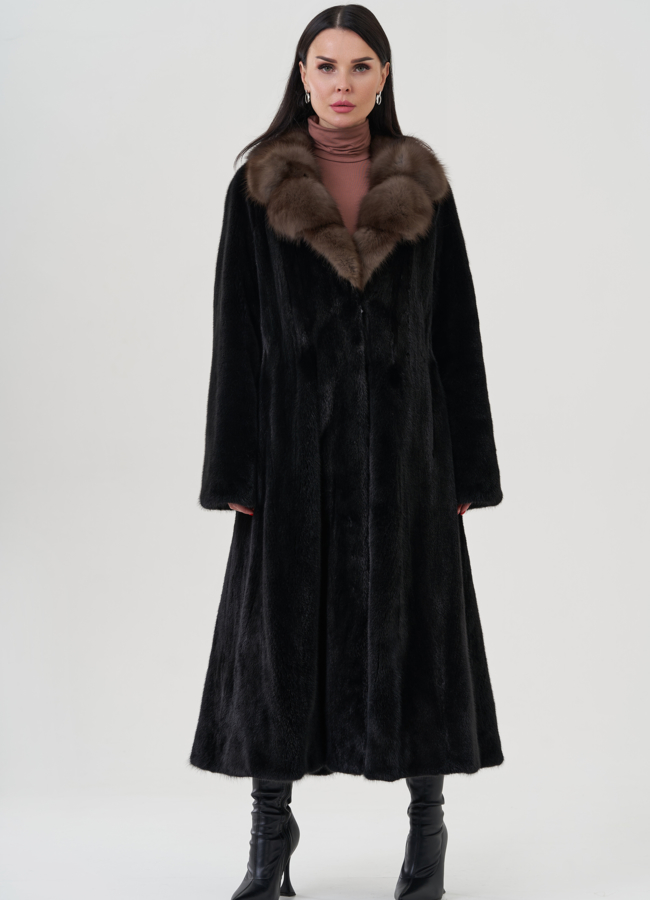 Шуба из меха норки с воротником из куницы модель № 24722 универмаг малина