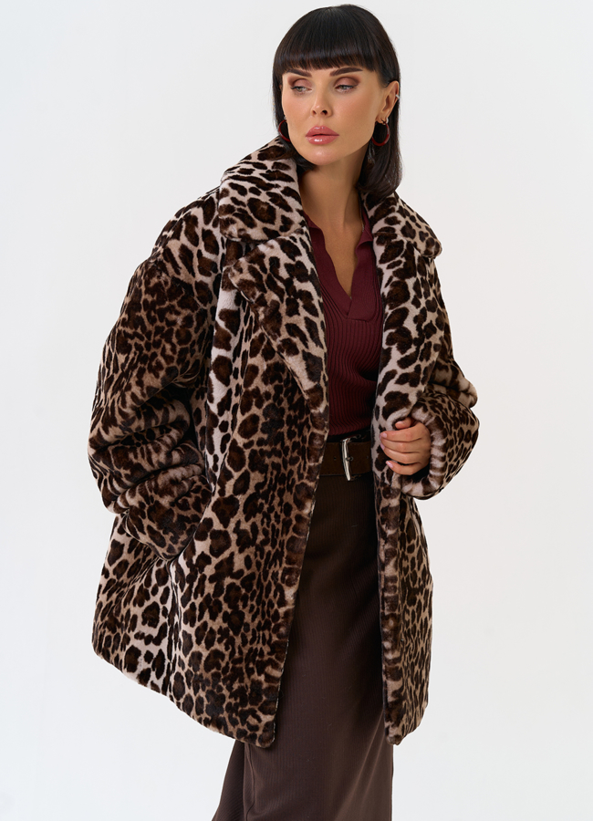 Женская шуба из эко меха с анималистическим принтом модель № 31278 универмаг малина Женская шуба из эко меха с анималистическим принтом модель № 31278 универмаг малина