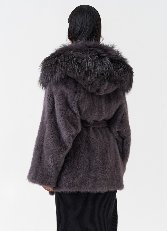 Шуба -кимоно из норки с поясом модель № 26040 в кредит