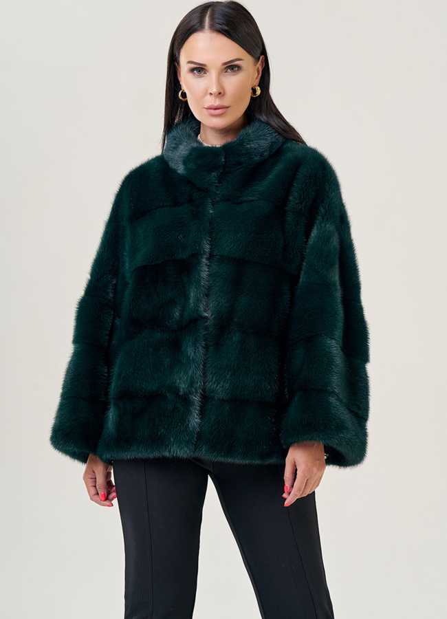Куртка из норки в зеленом цвете модель № 23100 меха малина