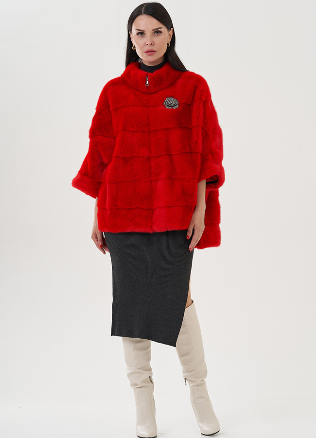 фото Красная короткая шуба  модель № 81028