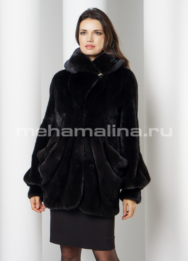 Норковая шуба модель № S-656 меха малина