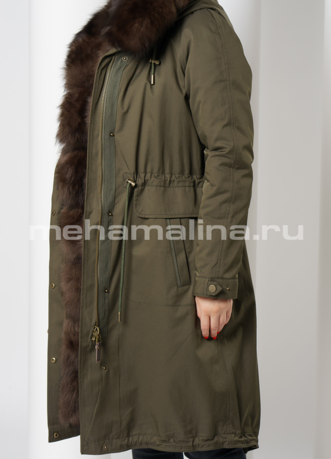 Парка в цвете хаки с капюшоном отделка песец модель № 1813 универмаг малина