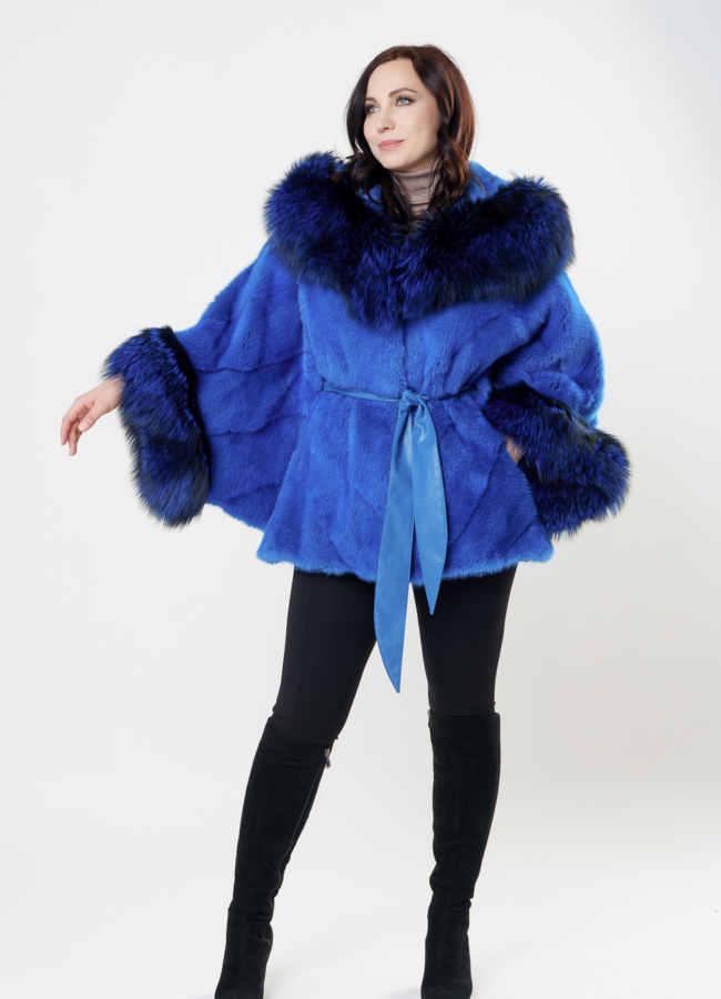 фото Женская шуба синего цвета модель № S-1001