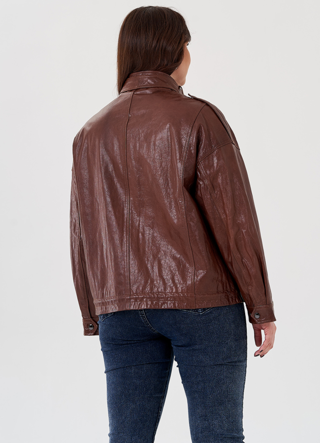 Куртка из натуральной кожи коричневого цвета модель № 24095 в кредит