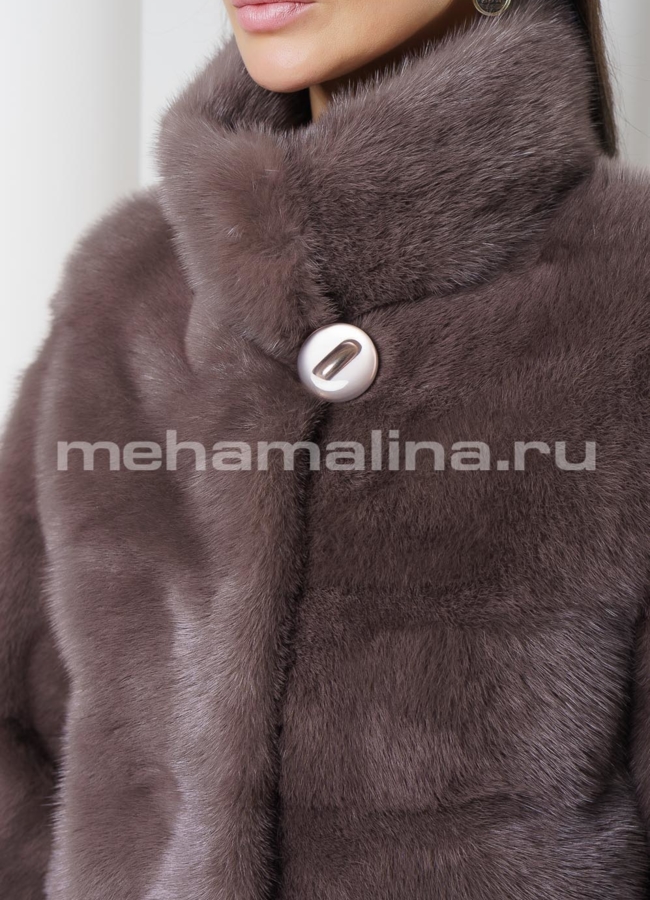 Шуба из норки с воротником стойка в цвете лаванда модель № S-735 универмаг малина
