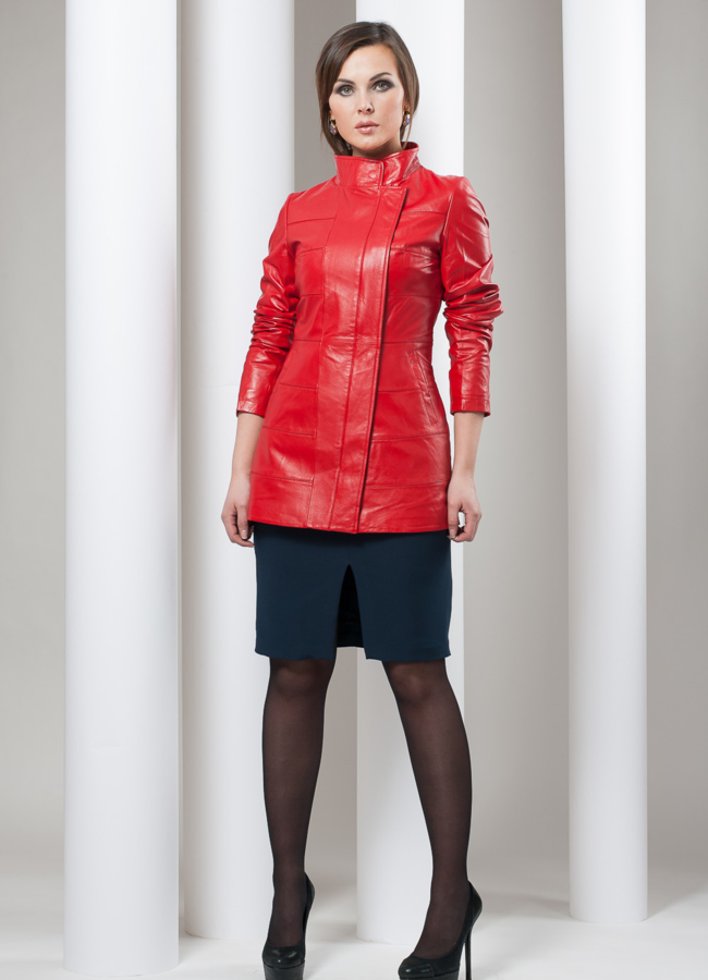 Френч на молнии, красный. модель № K-115 меха малина Френч на молнии, красный. модель № K-115 меха малина