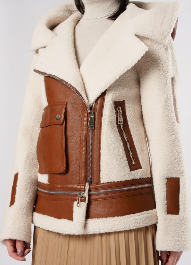 Укороченная дубленка из эко кожи  модель № 2070-1 универмаг малина