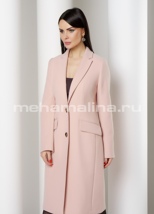 Пальто приталенное, розового цвета, на пуговицах с поясом модель № 4973 универмаг малина