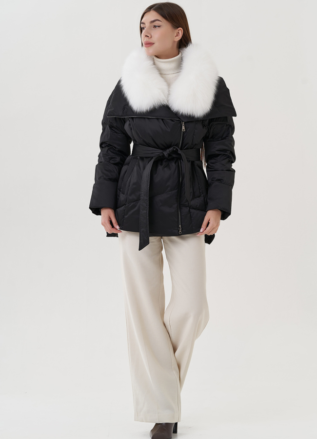 Короткий женский пуховик с поясом модель № 25729 универмаг малина