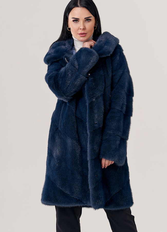 Женская шуба из норки с капюшоном  модель № 23864 универмаг малина